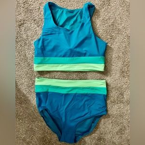 kiava swim suit teal ombre crop top, high waisted bikini set M top L bottom NWOT